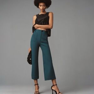 NWT Anthropologie Maeve The Colette Cropped Wide-Leg Ponte Pants Blue Green 26